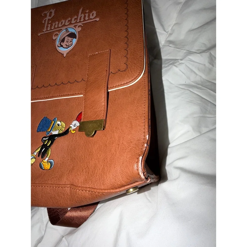 Disney Loungefly Pinocchio Jiminy Cricket Storybook Brown Faux Leather Backpack - Picture 7 of 12